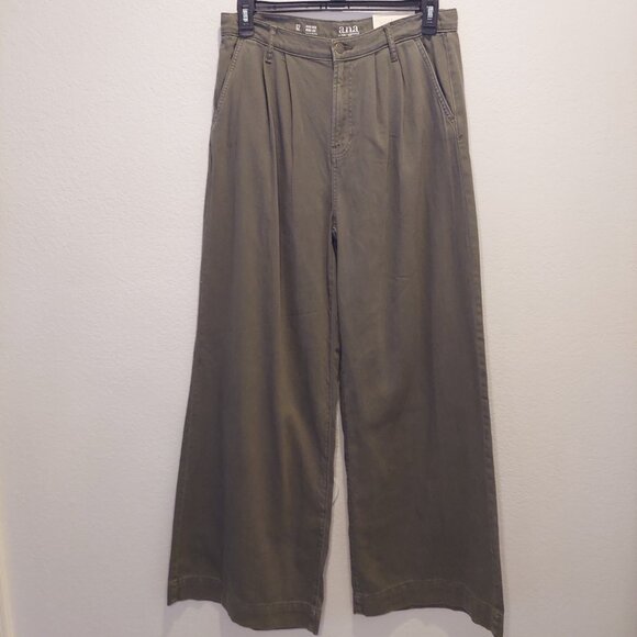 NWT a.n.a. Pleated Wide Leg Trousers Olive Khaki Size 6 - Picture 2 of 11